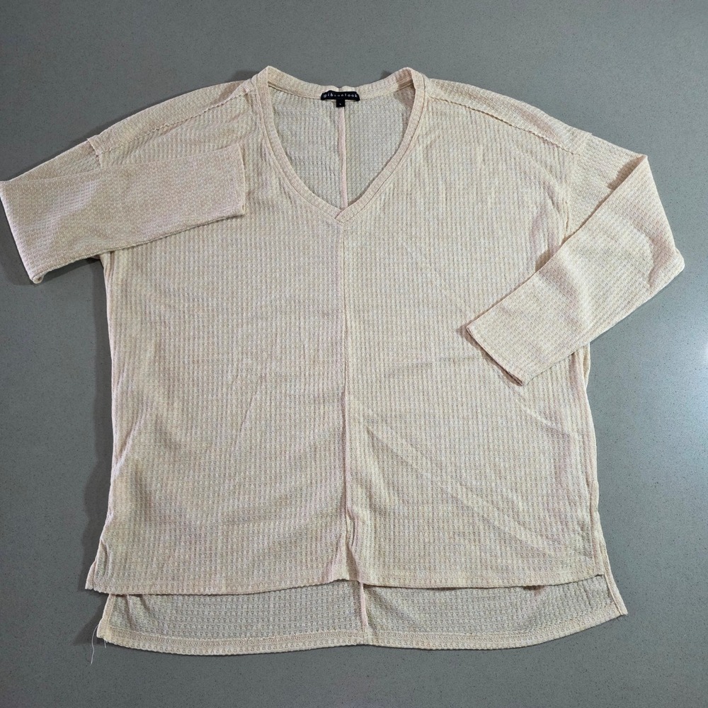 Gibsonlook Womens Cream Waffle Knit V-Neck High Low Top TST9618 Large